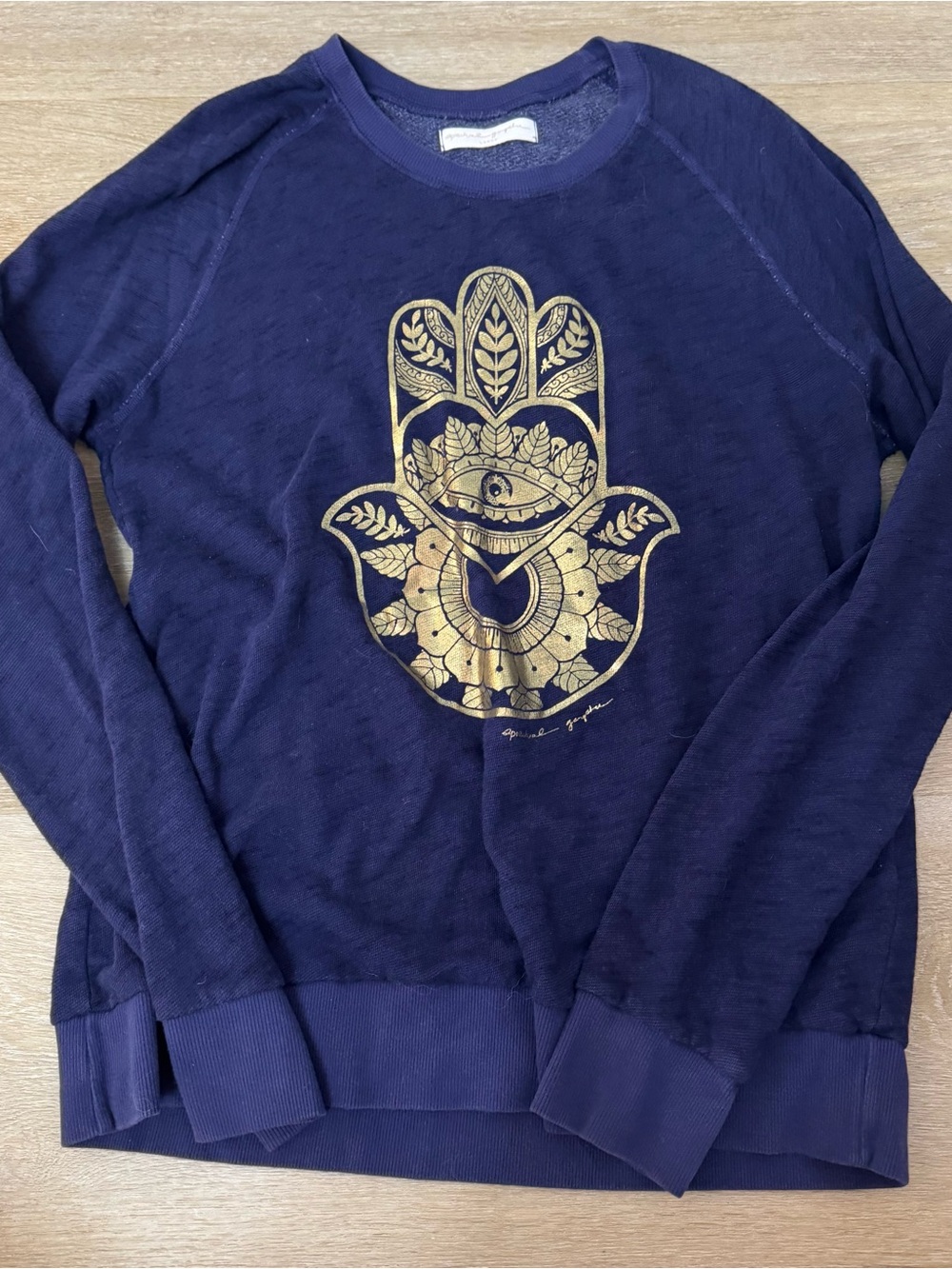 Spiritual Gangster Navy Pullover with Gold Script Label
